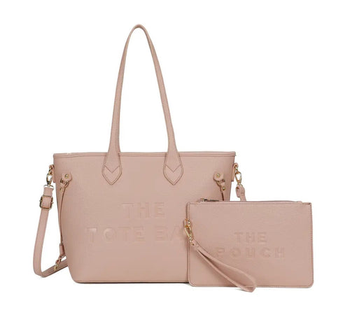 Large Shoulder Tote Bag with Zip Closure and Gold Tone Hardware