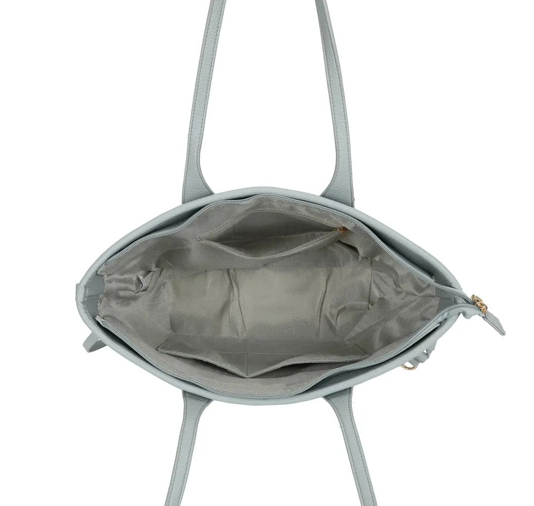 Large Shoulder Tote Bag with Zip Closure and Gold Tone Hardware