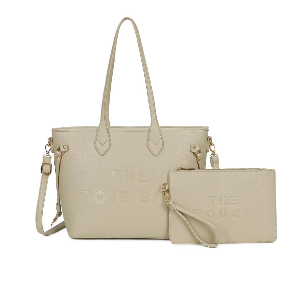 Large Shoulder Tote Bag with Zip Closure and Gold Tone Hardware
