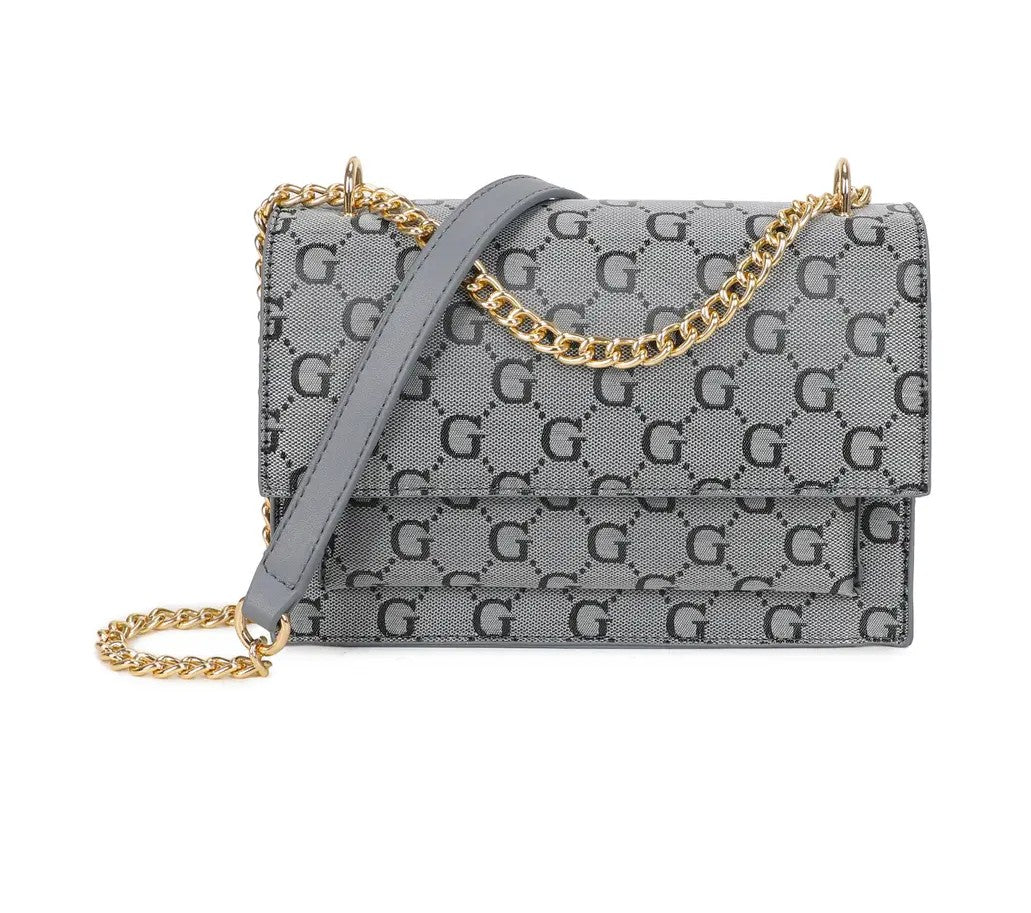 Grey G-Pattern Chain Shoulder Bag