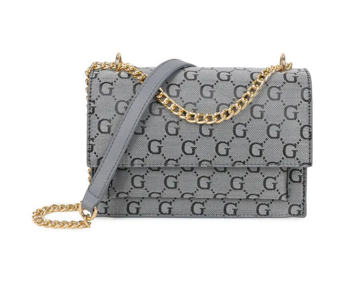 Grey G-Pattern Chain Shoulder Bag