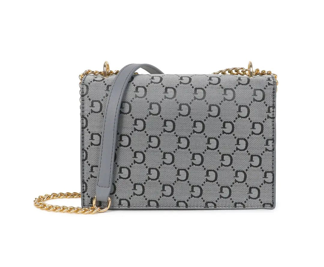 Grey G-Pattern Chain Shoulder Bag